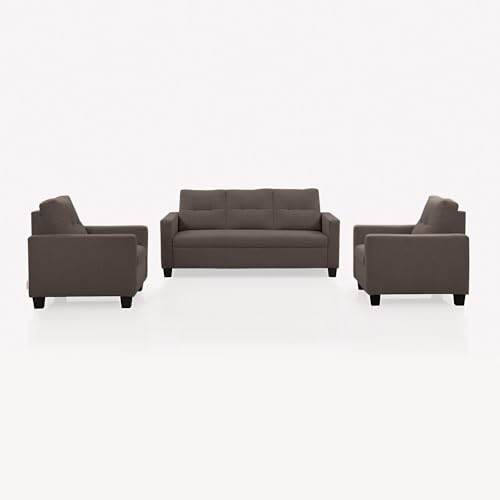Image of Duroflex Ease - 5 Seater Sofa, 3+1+1 Sofa Set | Premium Fabric, High Comfort Foam, Durable Termite-Resistant Wooden Frame & Easy Maintenance | 3-Year Warranty - Saddle Brown