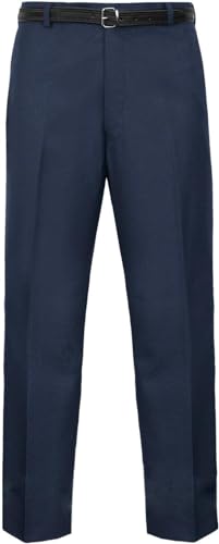 Image of Mens Formal Trousers, Smart Casual Business Executive Office Work Home Straight Leg Flat Front Everpress Pockets Smart Dress Pants Waist Sizes UK 30 to 50 Inches, Navy Blue-44W / 31L