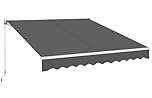 Yaheetech 3 x 2.5m Retractable Manual Awning, Garden Outdoor Canopy Awning Sun Shade Shelter with Fittings and Hand Crank Anti-UV and Waterproof for Patio/Yard/Balcony, 280g/m² Polyester, Dark Grey