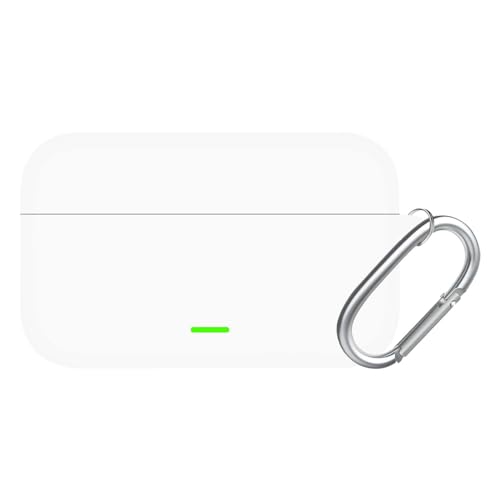 Image of Aniex Silicone Case Cover for realme Buds T500 Pro, Shockproof, Anti-Slip, Dustproof, Scratch Resistant, with Carabiner Hook, Full Body Protection (New White)