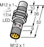 TURCK NI8U-MT12-AP6X-H1141 (1644240), 1 LED, 10-30 VDC, 12MM SIZE, 4 PIN, 8MM RANGE, EUROFAST M12 MALE, INDUCTIVE, NONEMBEDDABLE, NORMALLY OPEN, PARTIAL THREAD, PNP (SOURCING), PTFE COATED, SENSOR, ST