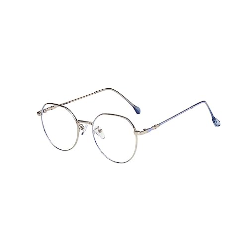 WUUISDNX Montura de gafas con degradado, lentes transparentes antiluz azul, gafas de estilo Vintage sin maquillaje para óptica, Blanco plateado