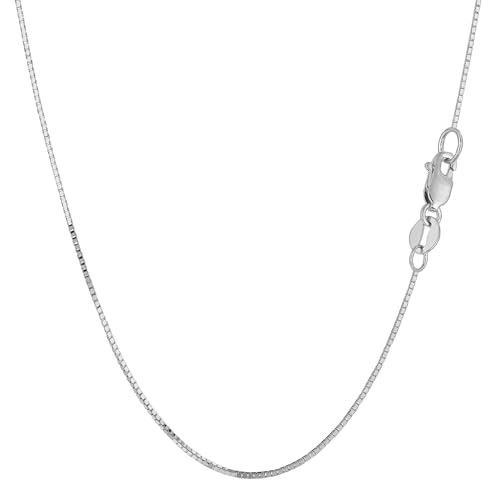 Jewelry Affairs 14k White Solid Gold Mirror Box Chain Necklace, 0.7mm