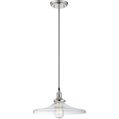 Image of Nuvo Lighting 60 /5407 Vintage Incandescent One Light Pendant Curved Clear Glass Polished Nickel