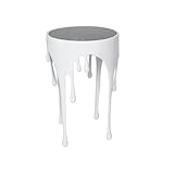 Deco 79 Aluminum Metal Side End Accent Table Drip End Table with Melting Designed Body and Black Shaded Tabletop, Side Table 16' x 16' x 25', White