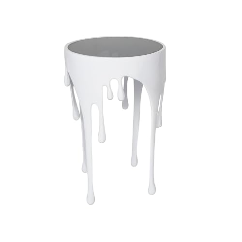 Image of Deco 79 Aluminum Metal Abstract Side Table 16 inch x 16 inch x 25 inch, White | Accent table, drip end table with melting designed legs and black glass top, unique end table, living room decor