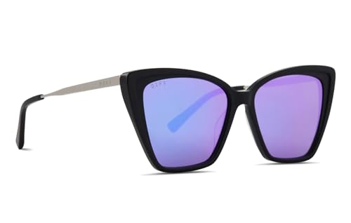 DIFF Becky II Oversized Cat Eye Sunglasses UV400, Matte Black + Purple Mirror Polarized3