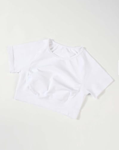 Image of AUROLA Influence Women Crop Top Short Sleeve Compression Workout T-Shirt | Raglan Short Sleeve Crop Top, High-Stretch Seamless Knit, Stay-Put Ribbed Underband, Soft Breathable Comfort