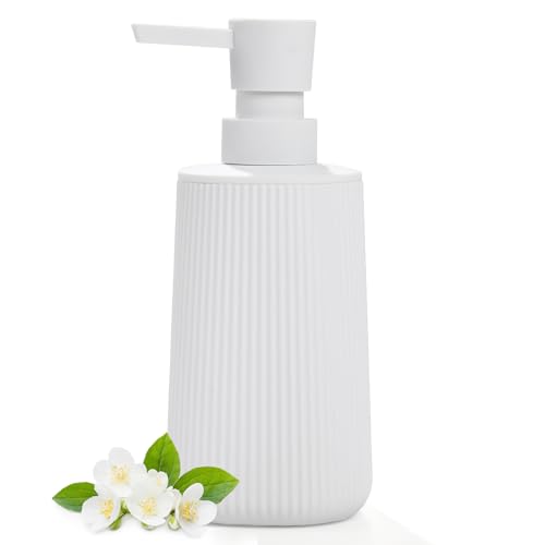 Moderne Seifenspender Weiß Kunststoff Spülmittelspender Seifenspender Bad für Badezimmer Arbeitsplatte Küche Soap Dispenser mit Pumpspender (Weiß)