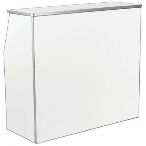 Flash Furniture 4' Folding Portable Event Bar with Top and Middle Shelves, Mobile Laminate Foldable Bar for Parties and Events, White