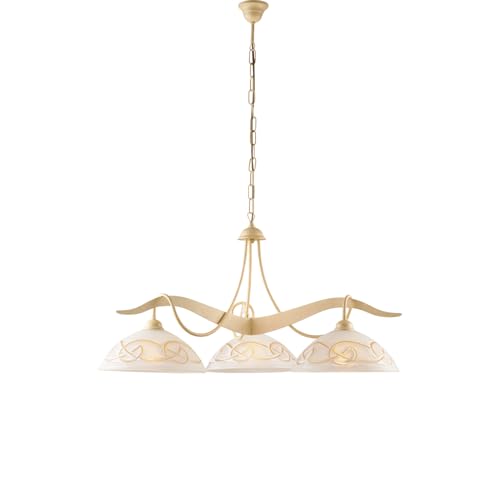 Lustre Bilbao fer ivoire 3 lumières d.89 cm pour éclairage de salon