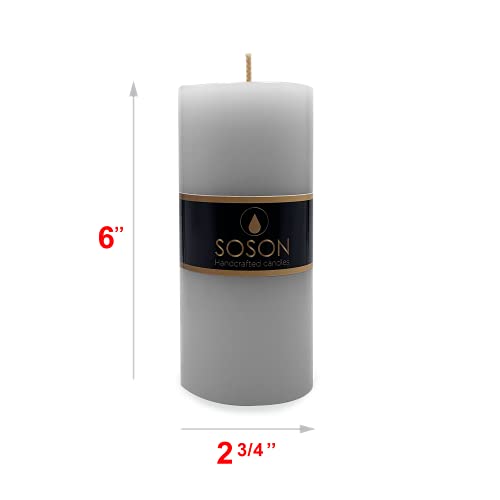 Simply Soson Grey Pillar Candles - 3x6 inch Set of 3 - Unscented Decorative Large Candles for Home Decor, Weddings, Holidays