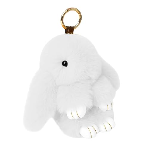 Porte-clés lapin doux et moelleux, porte-clés en fourrure artificielle, porte-clés de voiture pour sac à main, porte-clés lapin à fourrure (blanc)