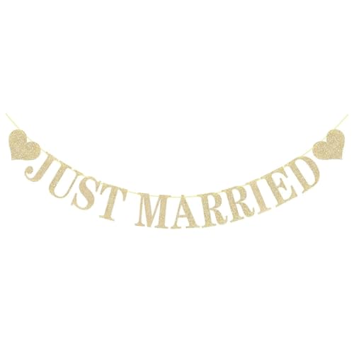 Decoration de Mariage, Lettres et Cœurs Pailletés Pré-Enfilés, Bannière Just Married avec des pour Fête de Mariage