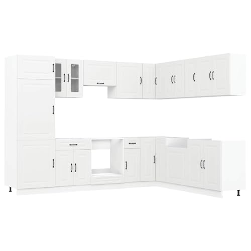 vidaXL 14-Piece Kitchen Cabinet Set - White Engineered Wood // Modern Design w/Ample Storage - Assembly Required