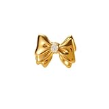 Anillo de dedo abierto con nudo de lazo de circonita cúbica para mujer, acero inoxidable chapado en oro de 18 quilates, ajustable, cinta de cristal brillante, boda, compromiso, compromiso, banda de