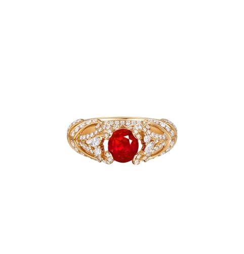 Wedding Ring Set 5.5 14K Ring Gold Round with 1.06CT Created Ruby and Moissanite Solid Not Plated Fashion for Sister Valentines Day Jewelry