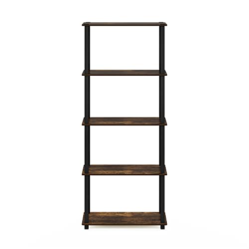 Furinno Turn-S-Tube 5-Tier Multipurpose Shelf Display Rack With Square Tubes, Amber Pine/Black #TOP5