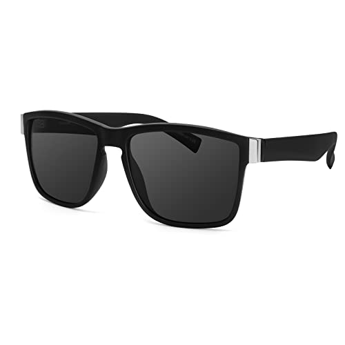 TJUTR Gafas de sol para hombre, polarizadas, retro, vintage, gafas de sol para deporte, TR90, rectangulares, protección UV400, Negro grafito Cover