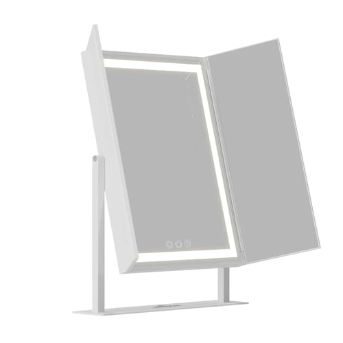 Espejo para maquillaje trifold LED con luz y base