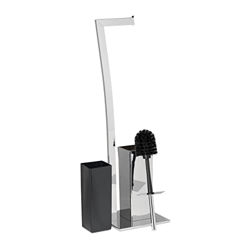 Support de papier-toilette autoportant avec porte-brosse WC sans perçage - 7