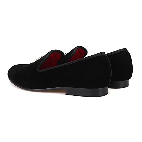 HI&HANN Bees Indian Silk Embroidery Men's Velvet Loafer Shoes Slip-on Loafer Round Toes Smoking Slipper4