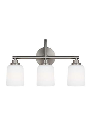 Feiss VS23903SN Reiser Glass Wall Vanity Bath Lighting, Satin Nickel, 3-Light (21"W x 12"H) 180watts