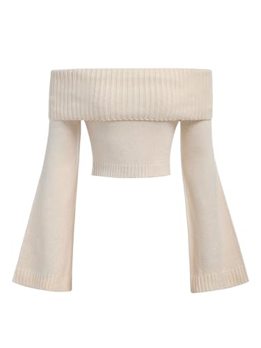 Floerns Girl's Off The Shoulder Cropped Sweater Bell Sleeve Knit Pullover Tops
