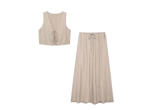 Ensemble jupe vintage kaki XS haut court lacets cordon serrage streetwear