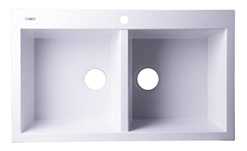 Alfi Brand Ab3420Di-W Drop-In Double Bowl Granite Composite Kitchen Sink, 34", White #TOP1
