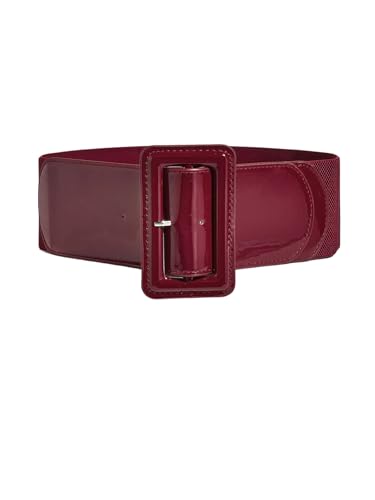 SweatyRocks Women's Square Shaped Buckle Belt Elastic Stretchy Waist Belts Adjustable Waistband