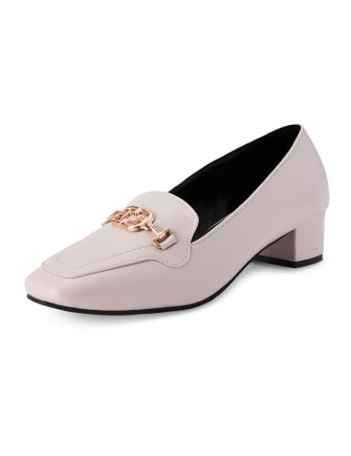 Image of ELLE Women's Square Toe Block Heels Slip-On Pumps with Buckle Detail