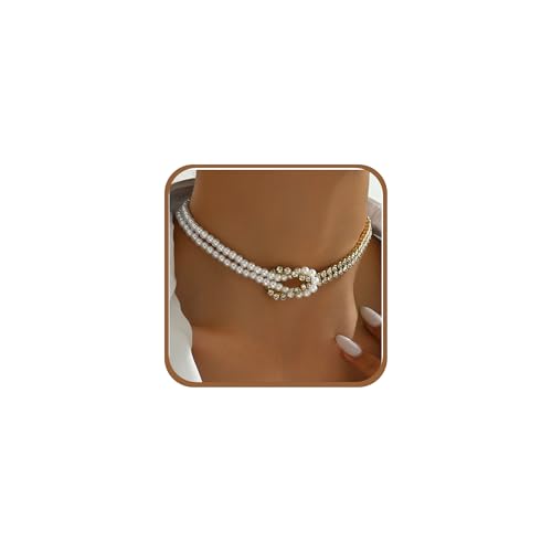 ANDKISS Pearl Necklaces for Women - Dainty Necklace 14k Gold Plated Pearl Choker Necklace Simple Gold Charm Jewelry For Women (Pearl and Zircon)