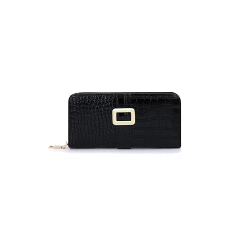Portefeuille Femme Elégant Noir Grand Format Style Pochette de Soirée