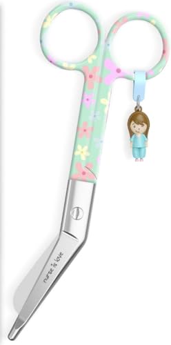 Nurse is Love Ciseaux infirmier, Ciseaux pour Bandage Medical | Lames Aiguisées a Bout Rond Idéal pour Coupe Pansement Compressif | Infirmiere Accessoires | Motifs exclusifs et Uniques