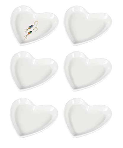 123Arts 6pcs Ceramic Heart Shape Jewelry Trays Jewelry Dishes Ring Holders Storage