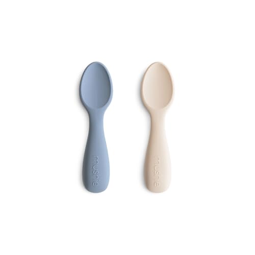 Image of mushie Silicone Toddler Starter Spoons | 2 Pack (Tradewinds/Shifting Sand)