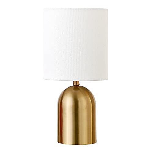 Henn&Hart ML0931 13.25 Inch Tall Mini Lamp With Fabric Shade In Brass/White thumb #1