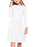 Arshiner Girls Dress Kids Long Sleeve Solid Color Casual T-Shirt Dress White
