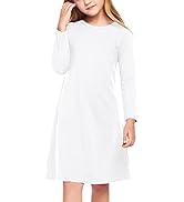 Arshiner Girls Dress Kids Long Sleeve Solid Color Casual T-Shirt Dress