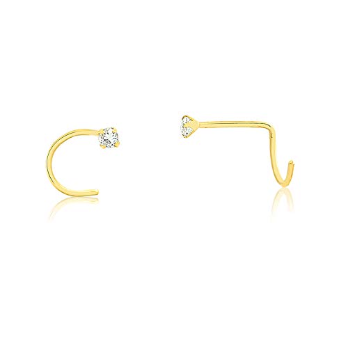 Carol Jewelry 18k Gold Tiny Nose Stud, Nose Ring Stud Bone L Shape Synthetic White Cubic Zircon 1.75 mm Nose Piercing (Yellow-Gold)