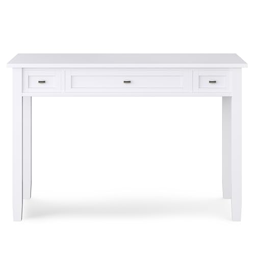 Image of SIMPLIHOME Warm Shaker Desk - 48 Inch Wide Solid Wood Writing Desk in White, Transitional Home Office Computer Table for Workspace or Study with Flip-Down Keyboard Tray and 2 Drawers