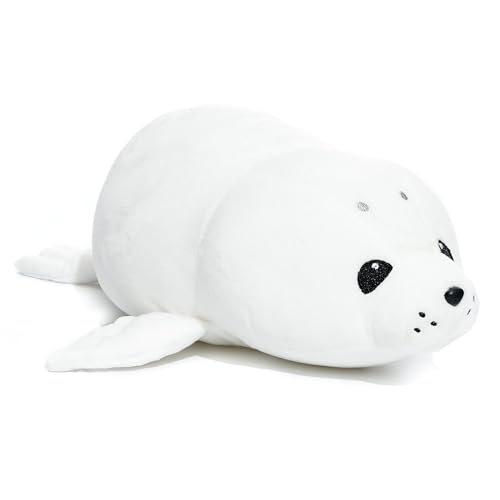 WEIGEDU Adorable White Baby Seal Plush Pillow – Soft Stuffed Animal Toy, Cuddly Hugging Body Pillow for Kids & Adults, 20" Arctic Ocean Seal Doll, Cute Sea Animal Plushie for Gifts & Decor