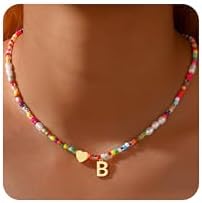Initial Necklaces for Girls Gifts - Real Gold Plated Colorful Pearl Beaded Heart Initial Necklaces for Women Teen Girl Gifts Trendy Stuff Cute Boho Choker Necklace Birthday Gift Jewelry
