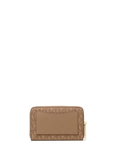 Image of Michael Kors Jet Set Small Zip Around Card Case, Gold-Tone Hardware /MK Signature Coated Twill /Husk