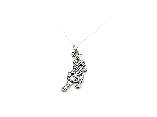 Sterling Silver Tiger Necklace – Handmade Animal Charm Jewelry –