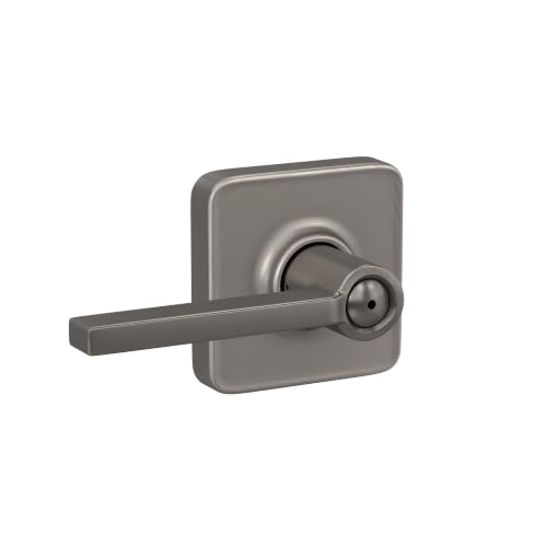 Image of SCHLAGE Latitude Bed /Bath Privacy Door Handle with Lock, Satin Nickel | Interior bedroom or bathroom door lever with push button lock, Reversible, Easy install, Certified durability, Universal fit