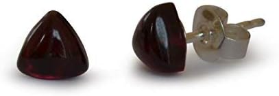 Garnet stud earrings, natural, triangle, 6x6mm, 925 silver