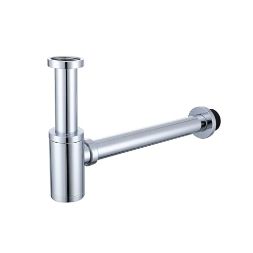 FROPO Chrome Brass Bottle P Trap 1 1/4', Adjustable Height Sink P Trap for Vessel and Pedestal Sinks, Removable Anti-Odor Design, Rust Resistant Bathroom Sink P Trap Kit(Chrome)