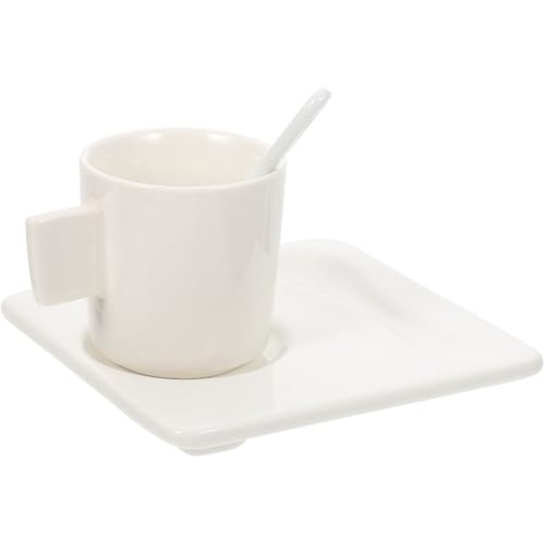 jojofuny Set Tasse Café Céramique avec Soucoupe Carrée et Cuillère Design Élégant et Simple pour Espresso et Boissons Chaudes à Domicile